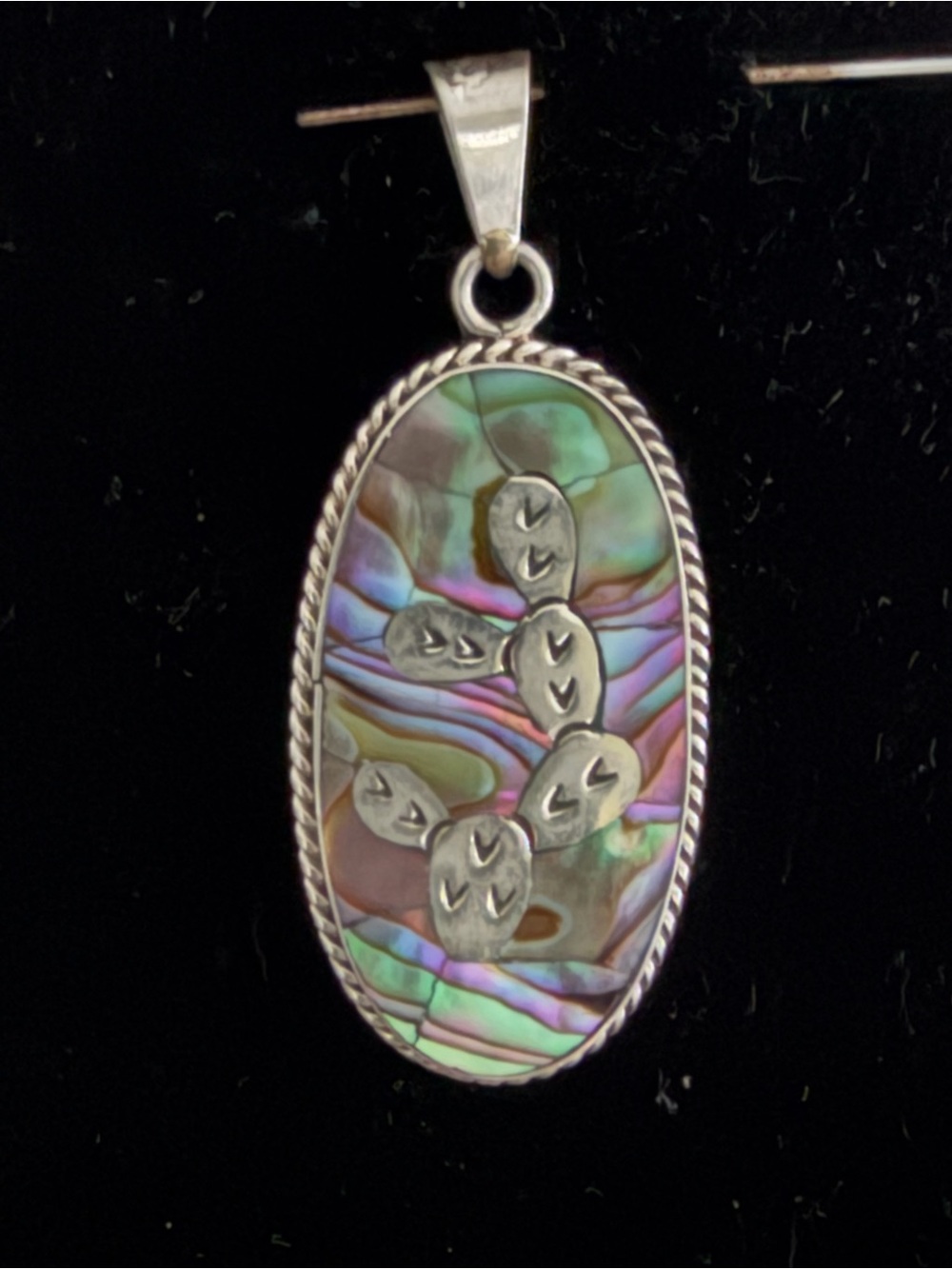 Vintage Taxco Mexico Sterling Silver Cactus Pendant Only Abalone inlay